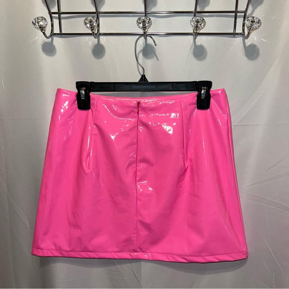 Sexy High Waist Hot Pink Faux PU Leather Bodycon Mini Skirt - Picture 5 of 8